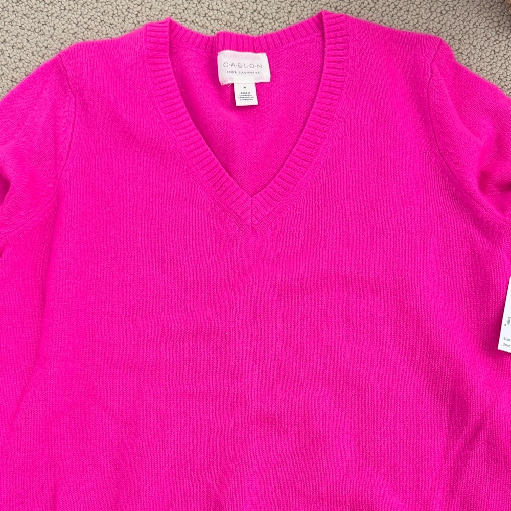NWT- Caslon Cashmere Bright Pink V-Neck Sweater